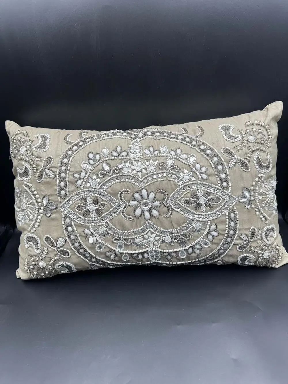 Pier 1 Imports Beaded and Sequined Lumbar Decorative Pillow 15x9